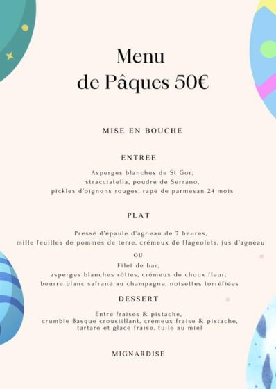 Menu de Pâque au Cadet de Gascogne