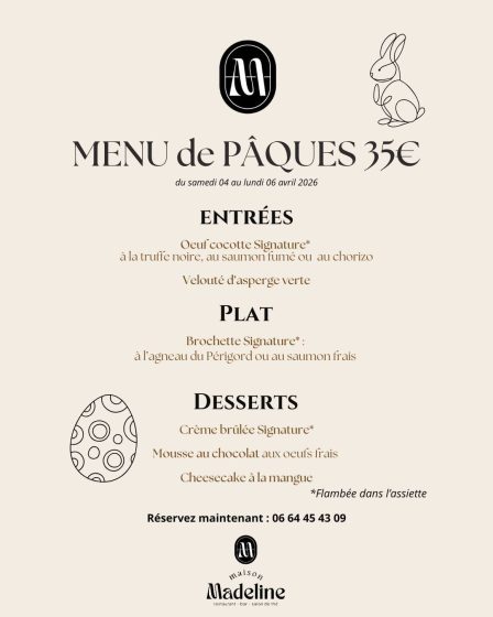 Menu de Pâques à la Maison Madeline