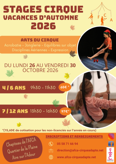Stage de cirque à l&rsquo;AFCA vacances d&rsquo;automne